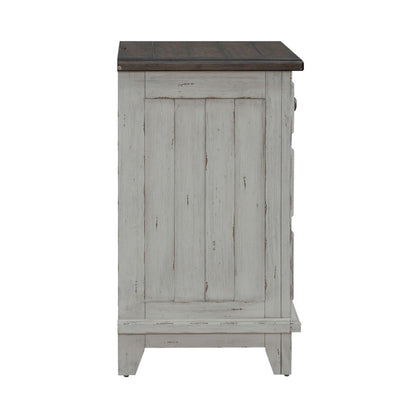 3 Drawer  Nightstand with AC USB Charging Station Cottage , White & Tobacco Wood