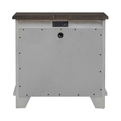 3 Drawer  Nightstand with AC USB Charging Station Cottage , White & Tobacco Wood