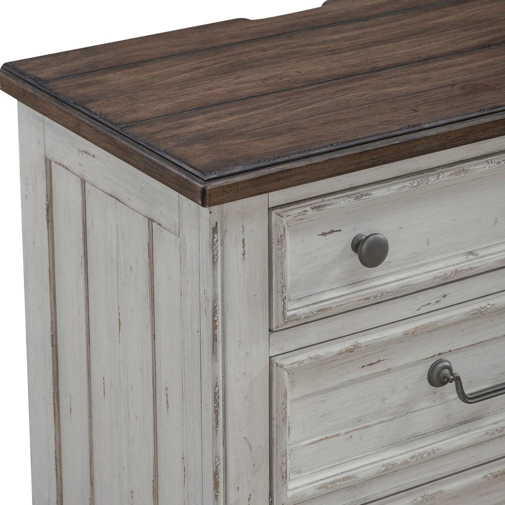 3 Drawer  Nightstand with AC USB Charging Station Cottage , White & Tobacco Wood