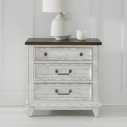 3 Drawer  Nightstand with AC USB Charging Station Cottage , White & Tobacco Wood