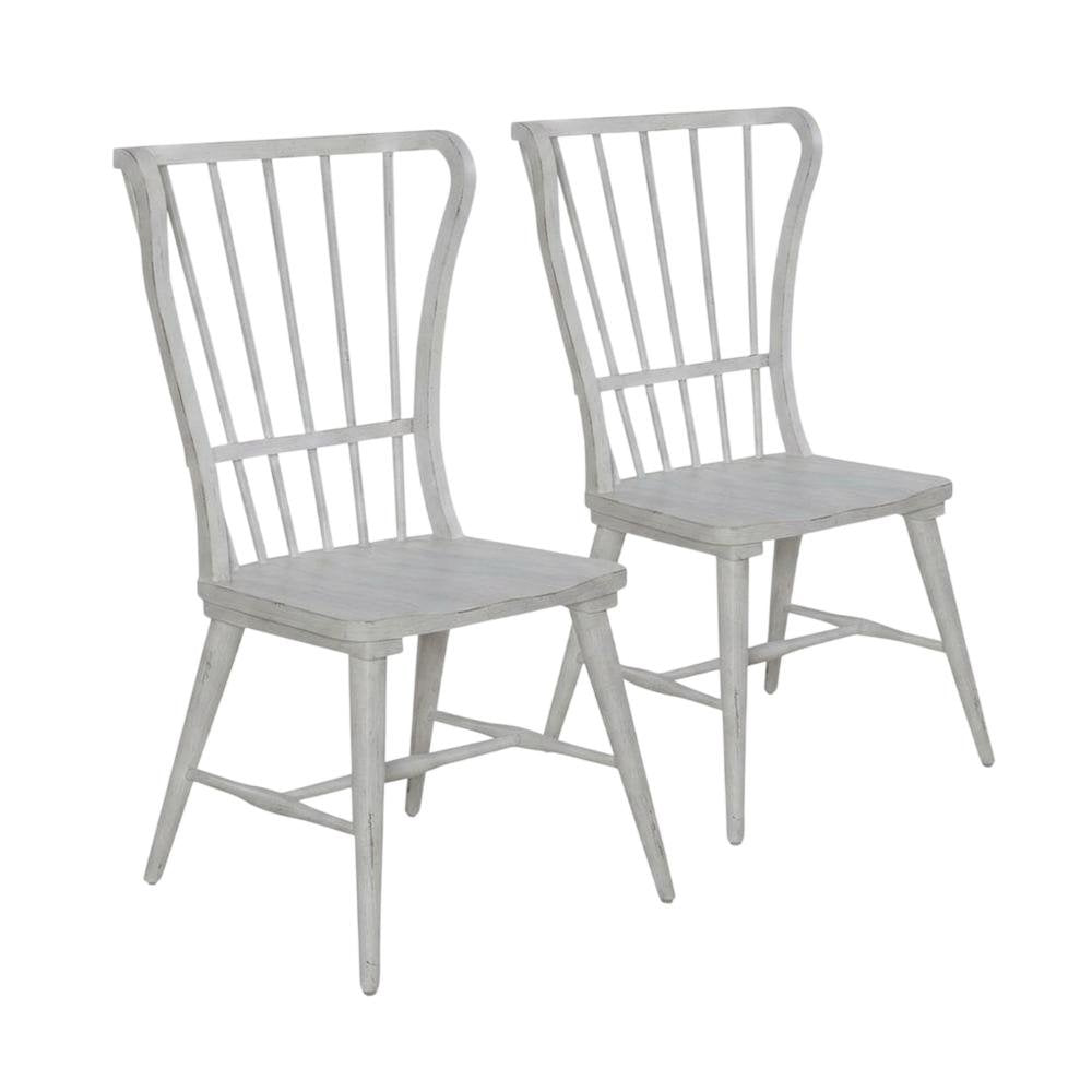Pine Windsor Dining Chairs for Kitchen, Riverstone White & Tobacco, Set of 2
