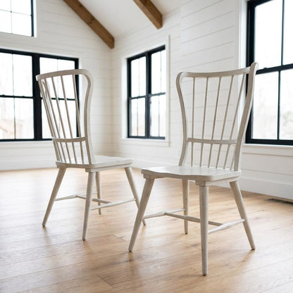 Pine Windsor Dining Chairs for Kitchen, Riverstone White & Tobacco, Set of 2