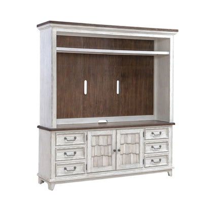 River Place Entertainment Center with Piers - Riverstone White & Tobacco