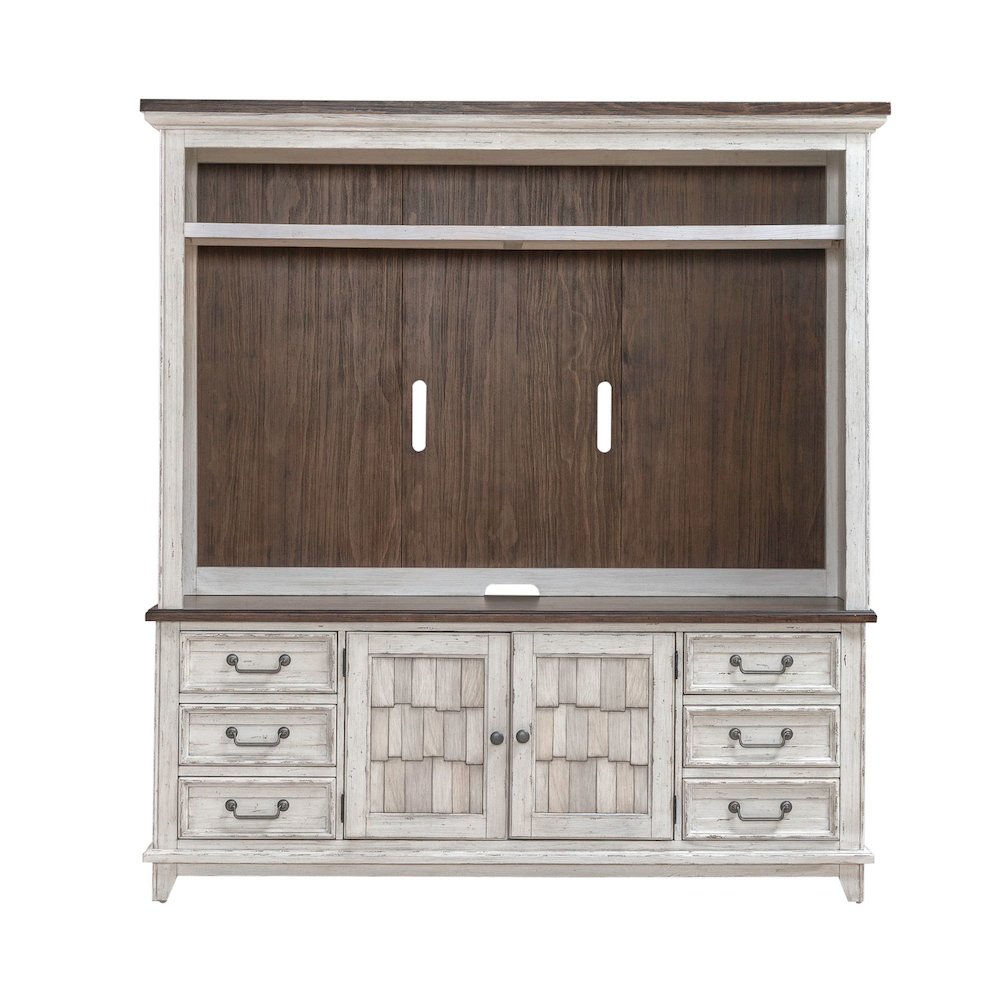 River Place Entertainment Center with Piers - Riverstone White & Tobacco