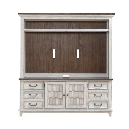 River Place Entertainment Center with Piers - Riverstone White & Tobacco