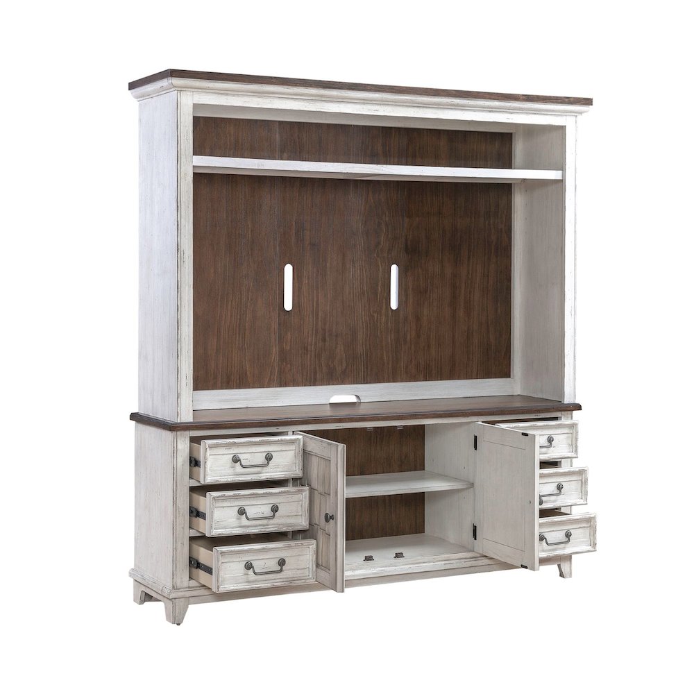 River Place Entertainment Center with Piers - Riverstone White & Tobacco