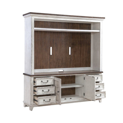 River Place Entertainment Center with Piers - Riverstone White & Tobacco