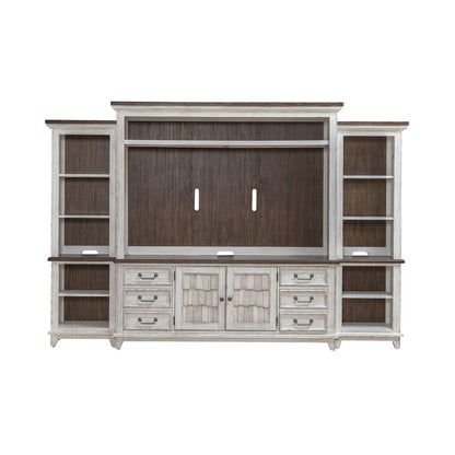 River Place Entertainment Center with Piers - Riverstone White & Tobacco