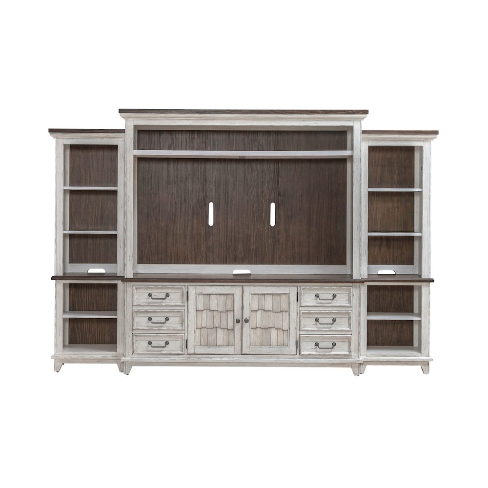 River Place Entertainment Center with Piers - Riverstone White & Tobacco