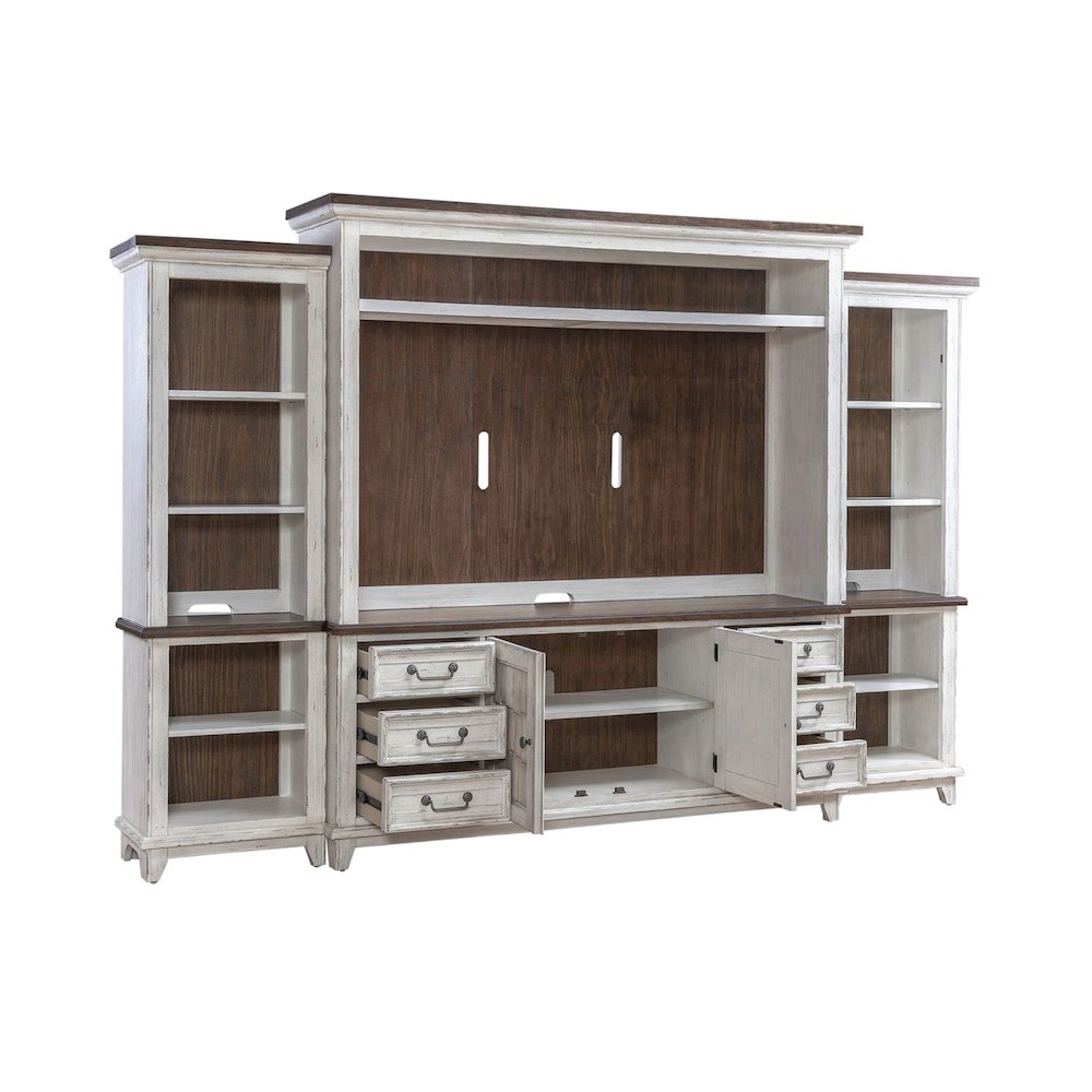 River Place Entertainment Center with Piers - Riverstone White & Tobacco