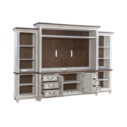 River Place Entertainment Center with Piers - Riverstone White & Tobacco