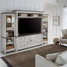 River Place Entertainment Center with Piers - Riverstone White & Tobacco