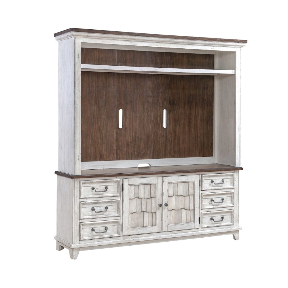 River Place Entertainment Center for Living Room - Riverstone White & Tobacco
