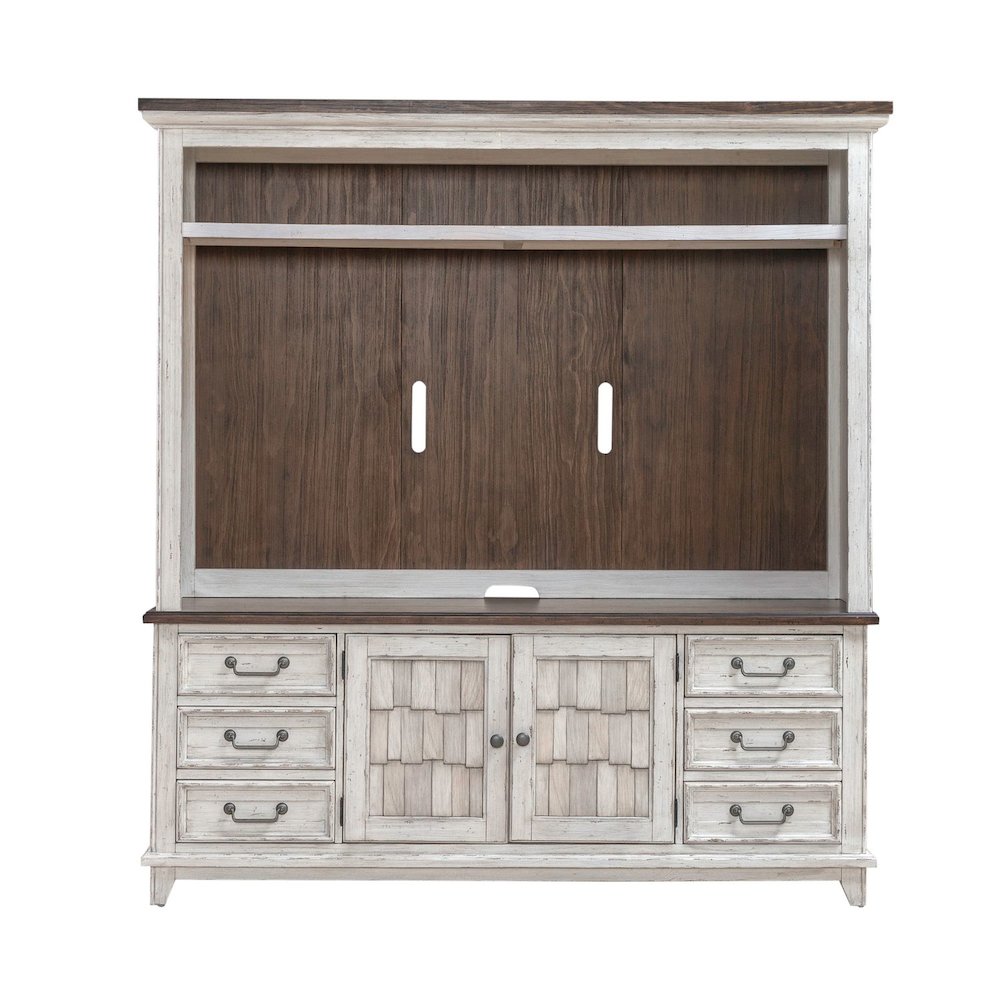 River Place Entertainment Center for Living Room - Riverstone White & Tobacco