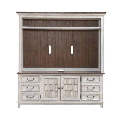 River Place Entertainment Center for Living Room - Riverstone White & Tobacco