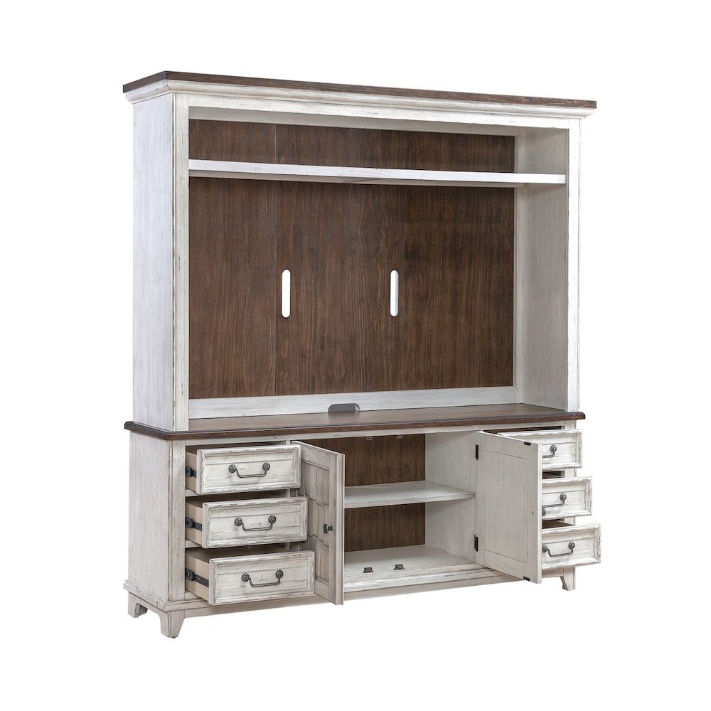 River Place Entertainment Center for Living Room - Riverstone White & Tobacco