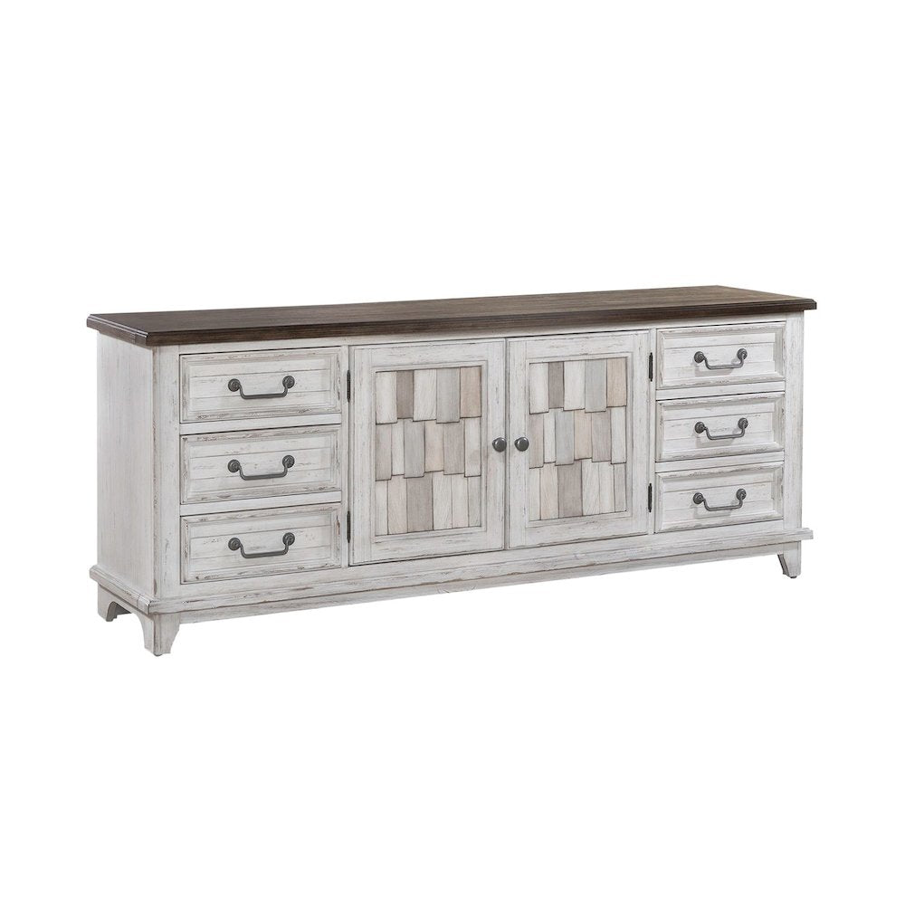 River Place 75 Inch Entertainment Console - Riverstone White & Tobacco