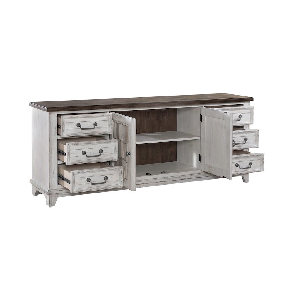River Place 75 Inch Entertainment Console - Riverstone White & Tobacco