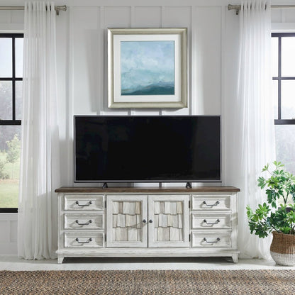 River Place 75 Inch Entertainment Console - Riverstone White & Tobacco