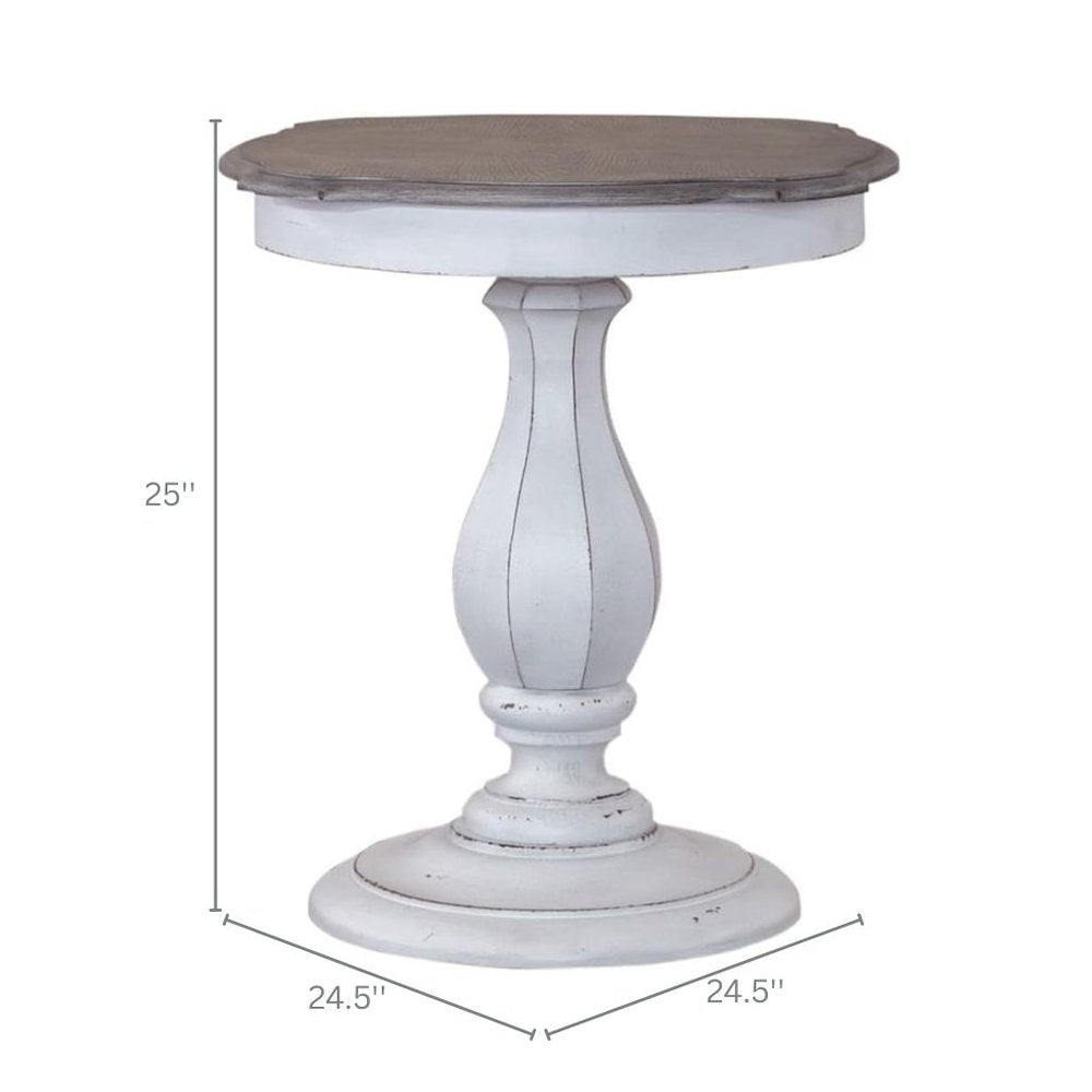 Antique White Accent Table with Round Top, Rustic Side Table Style