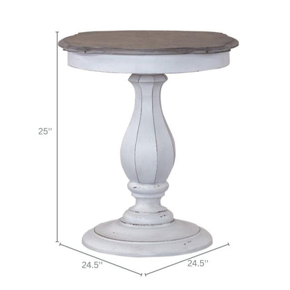 Antique White Accent Table with Round Top, Rustic Side Table Style