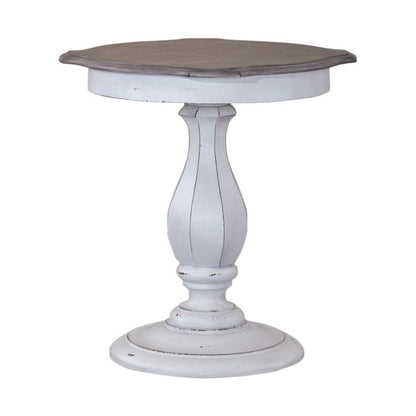 Antique White Accent Table with Round Top, Rustic Side Table Style
