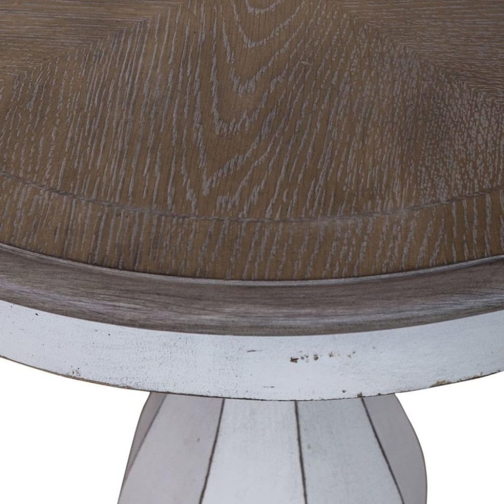 Antique White Accent Table with Round Top, Rustic Side Table Style