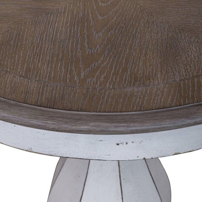 Antique White Accent Table with Round Top, Rustic Side Table Style