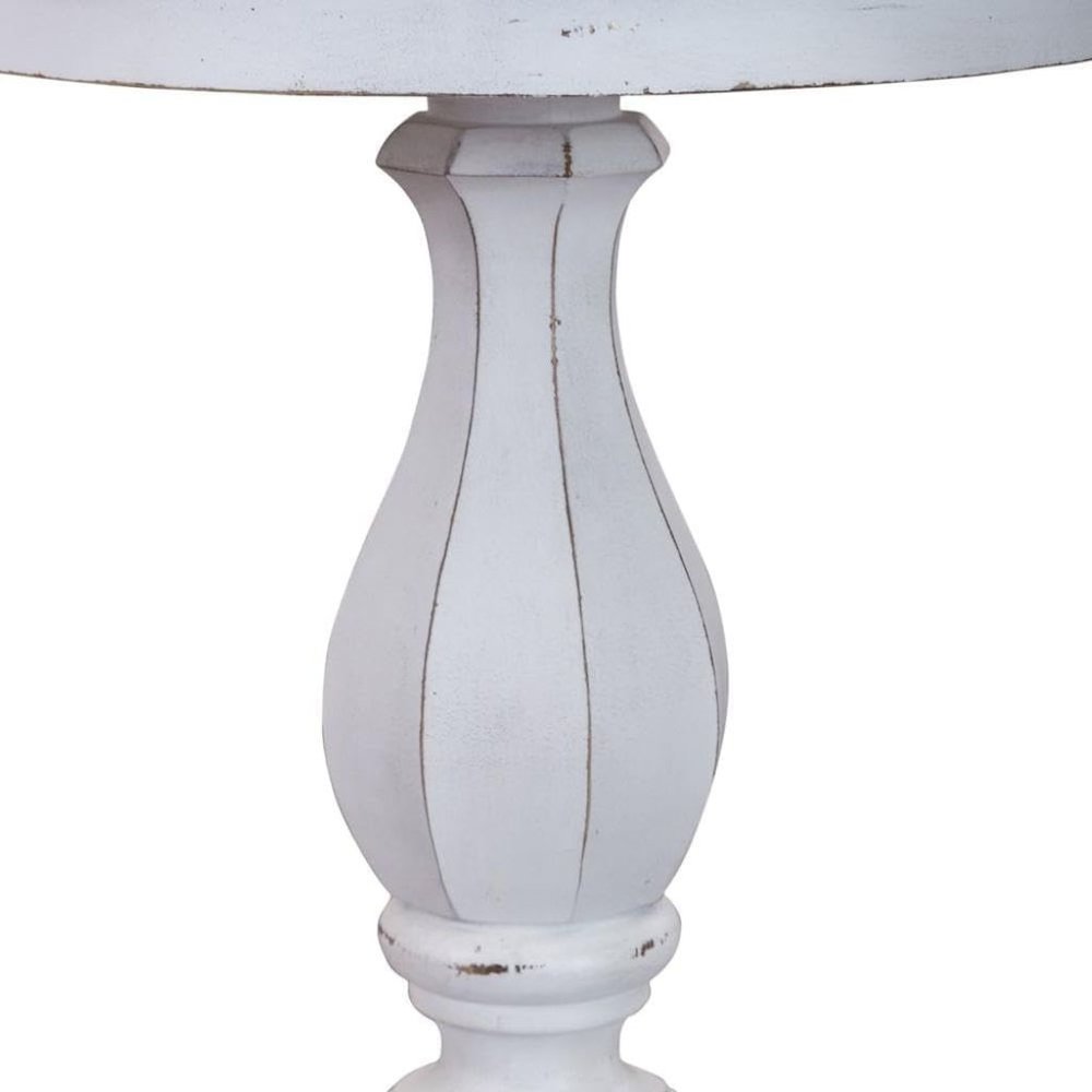 Antique White Accent Table with Round Top, Rustic Side Table Style