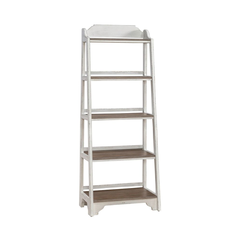 Leaning Pier Ladder Shelf Bookcase Oak Wood Tops 72" Height - Antique White