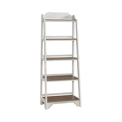Leaning Pier Ladder Shelf Bookcase Oak Wood Tops 72" Height - Antique White