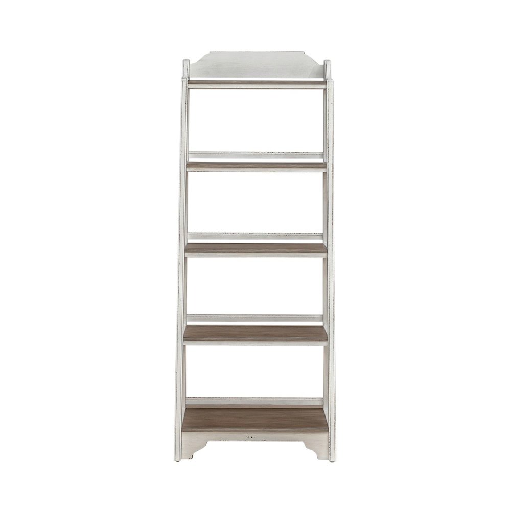 Leaning Pier Ladder Shelf Bookcase Oak Wood Tops 72" Height - Antique White