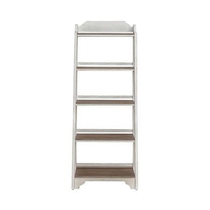 Leaning Pier Ladder Shelf Bookcase Oak Wood Tops 72" Height - Antique White