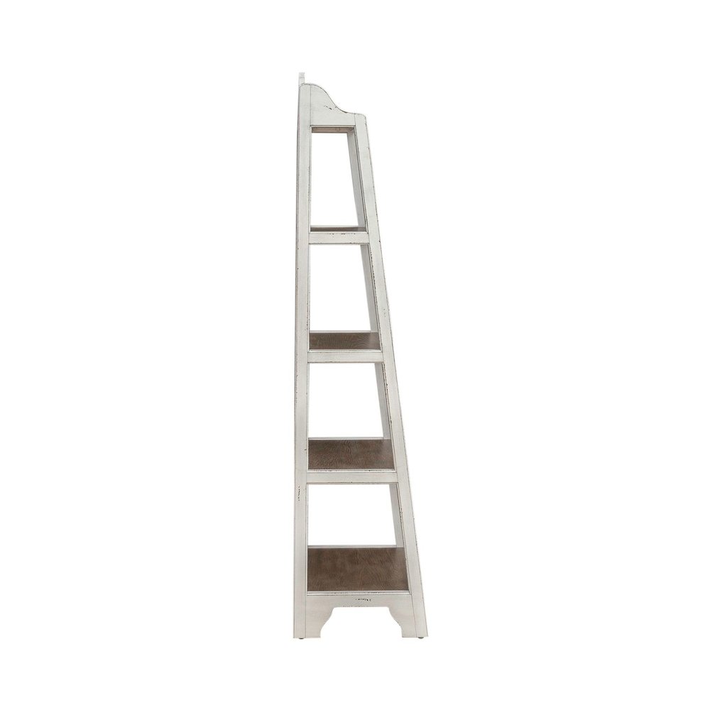 Leaning Pier Ladder Shelf Bookcase Oak Wood Tops 72" Height - Antique White