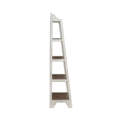Leaning Pier Ladder Shelf Bookcase Oak Wood Tops 72" Height - Antique White