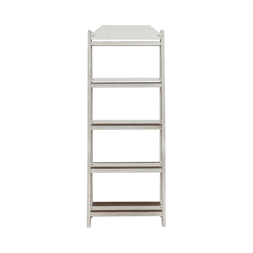 Leaning Pier Ladder Shelf Bookcase Oak Wood Tops 72" Height - Antique White