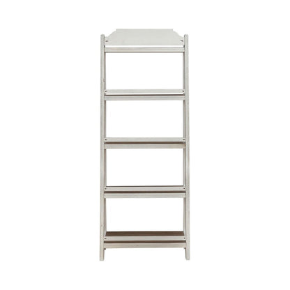 Leaning Pier Ladder Shelf Bookcase Oak Wood Tops 72" Height - Antique White