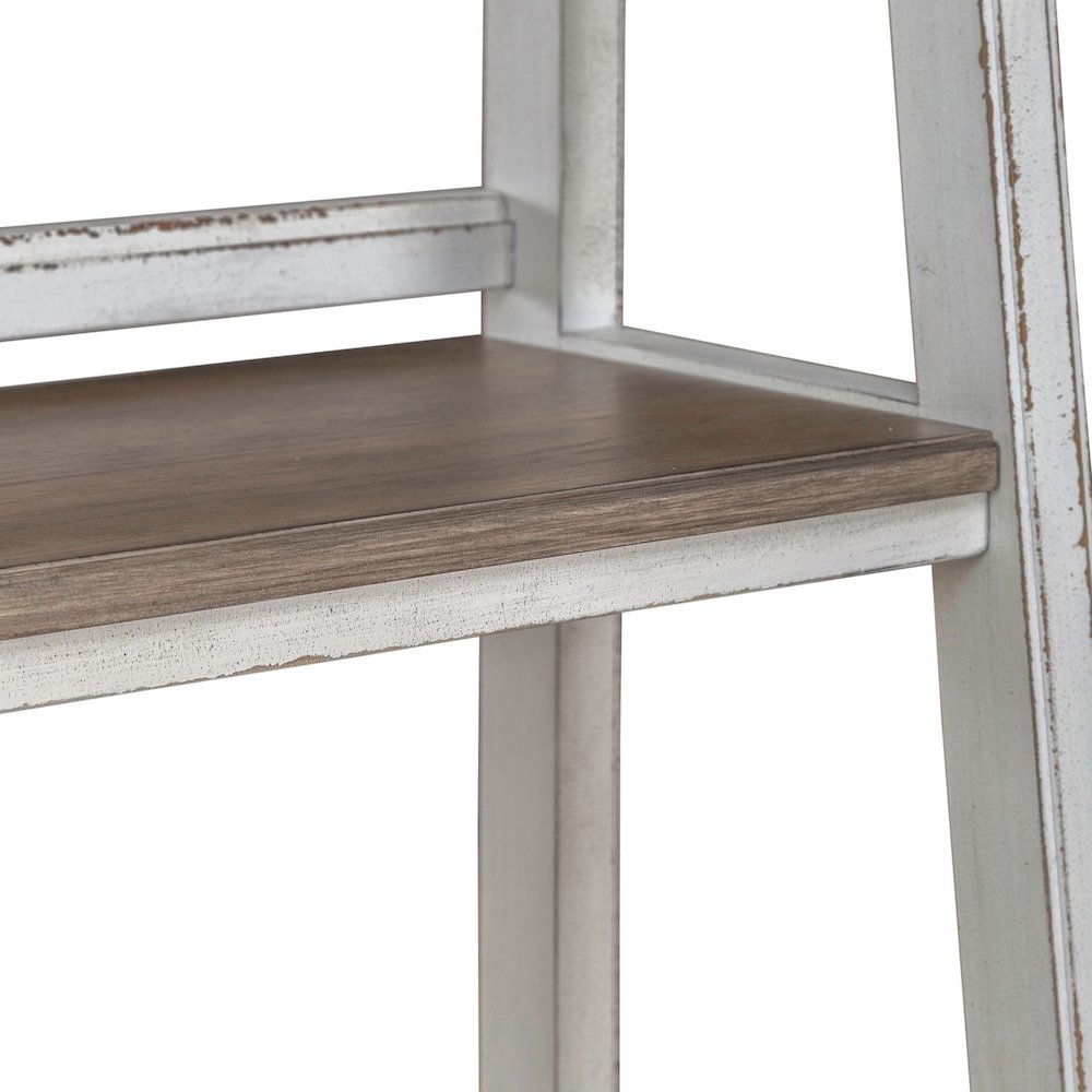 Leaning Pier Ladder Shelf Bookcase Oak Wood Tops 72" Height - Antique White