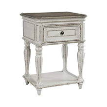 Antique White Nightstand with Drawer and Bottom Shelf, Rustic Accent Table