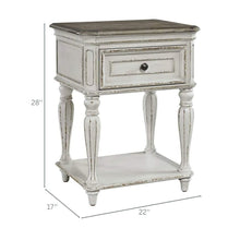 Antique White Nightstand with Drawer and Bottom Shelf, Rustic Accent Table