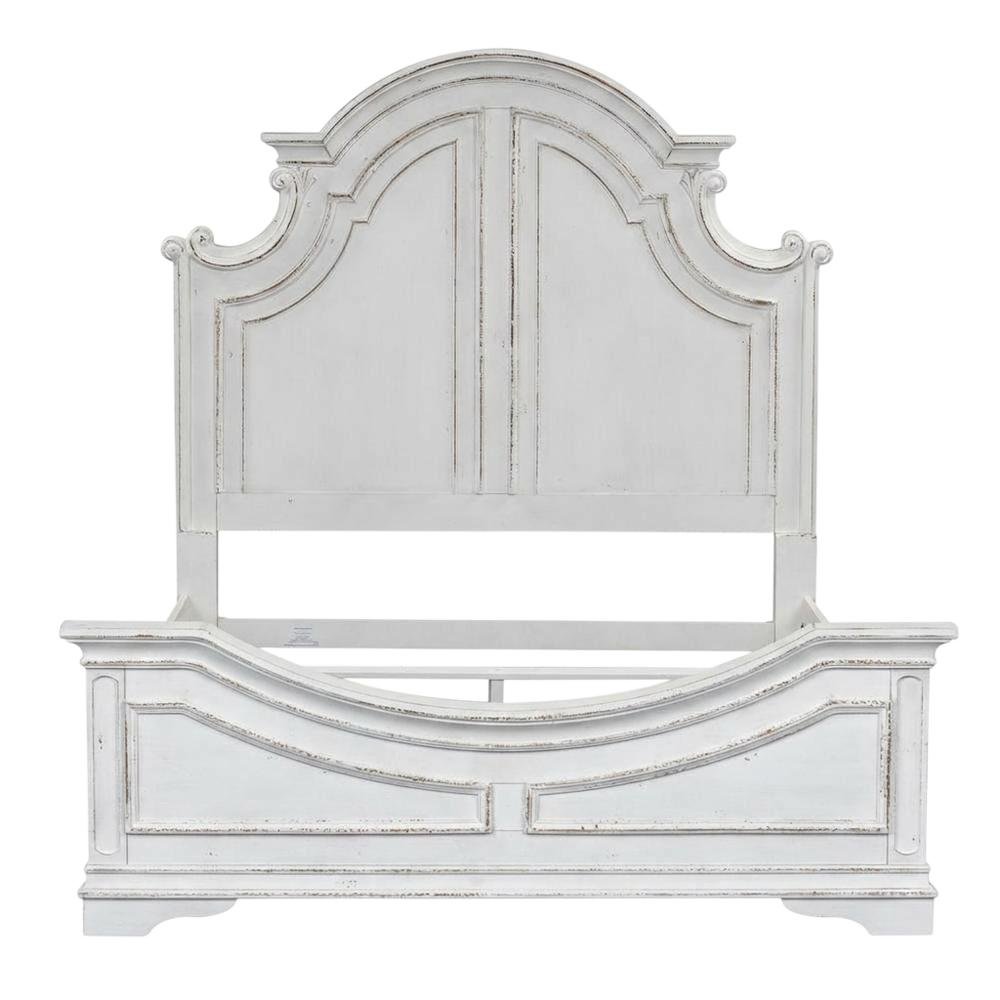 Solid Wood King Bed Frame and Headboard, European Traditional Panel Bed, White