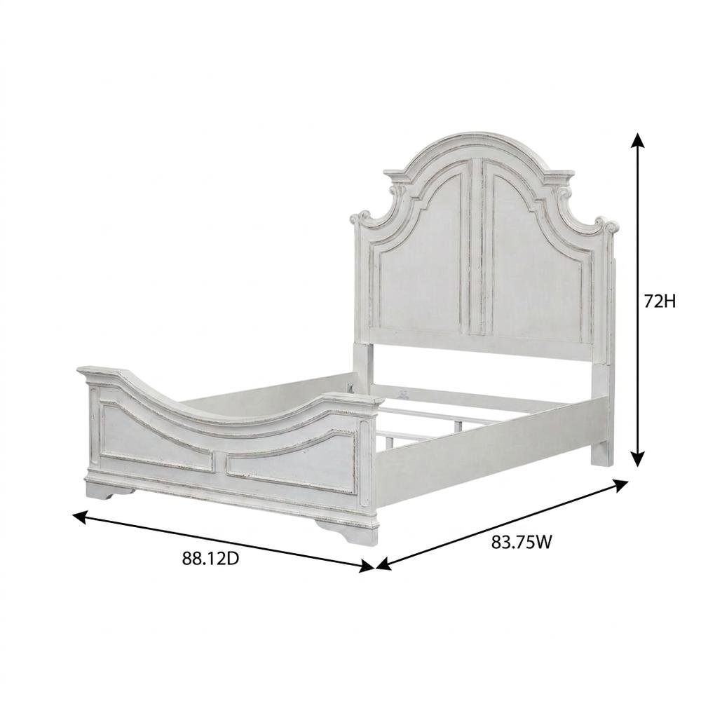 Solid Wood King Bed Frame and Headboard, European Traditional Panel Bed, White