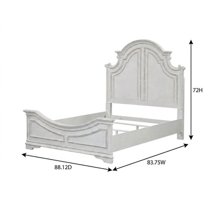Solid Wood King Bed Frame and Headboard, European Traditional Panel Bed, White