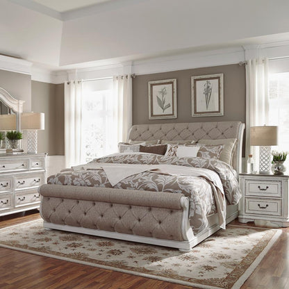 Magnolia Manor Queen Upholstered Sleigh Bed in Antique White