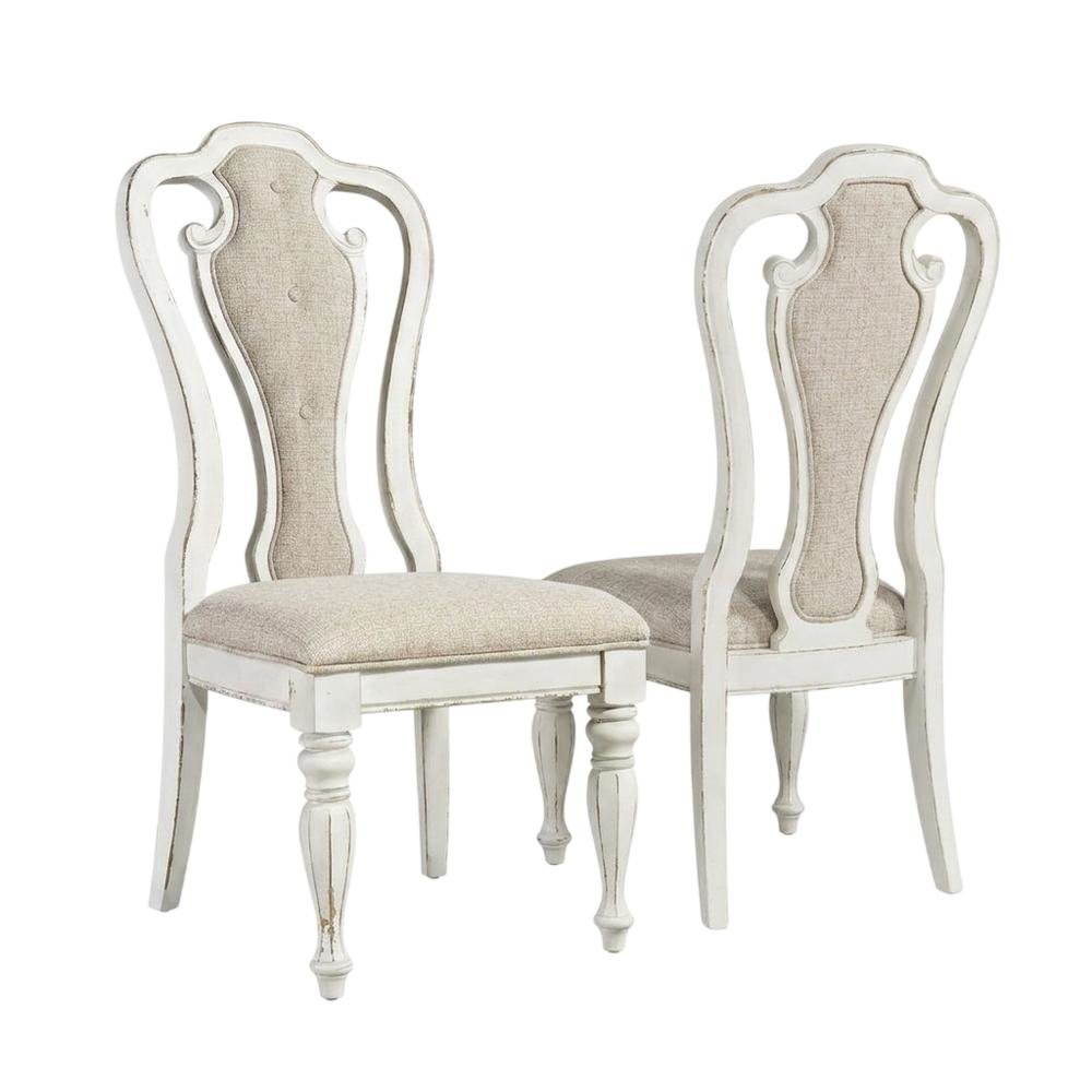 Chenille Upholstered Splat-Back Rubberwood Dining Chair, White, Set of 2