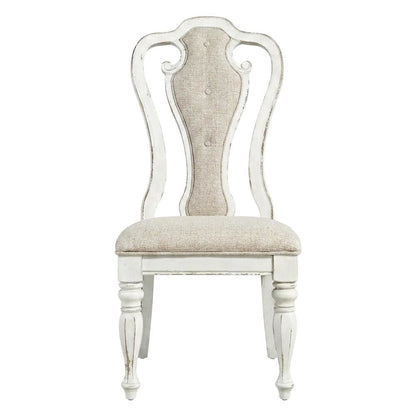Chenille Upholstered Splat-Back Rubberwood Dining Chair for Dining Room, White