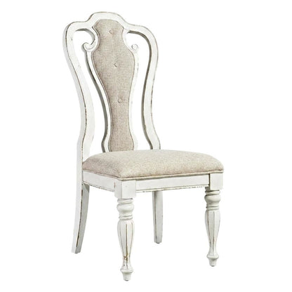 Chenille Upholstered Splat-Back Rubberwood Dining Chair for Dining Room, White