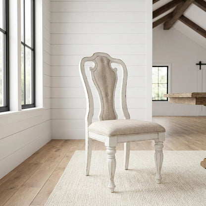 Chenille Upholstered Splat-Back Rubberwood Dining Chair for Dining Room, White