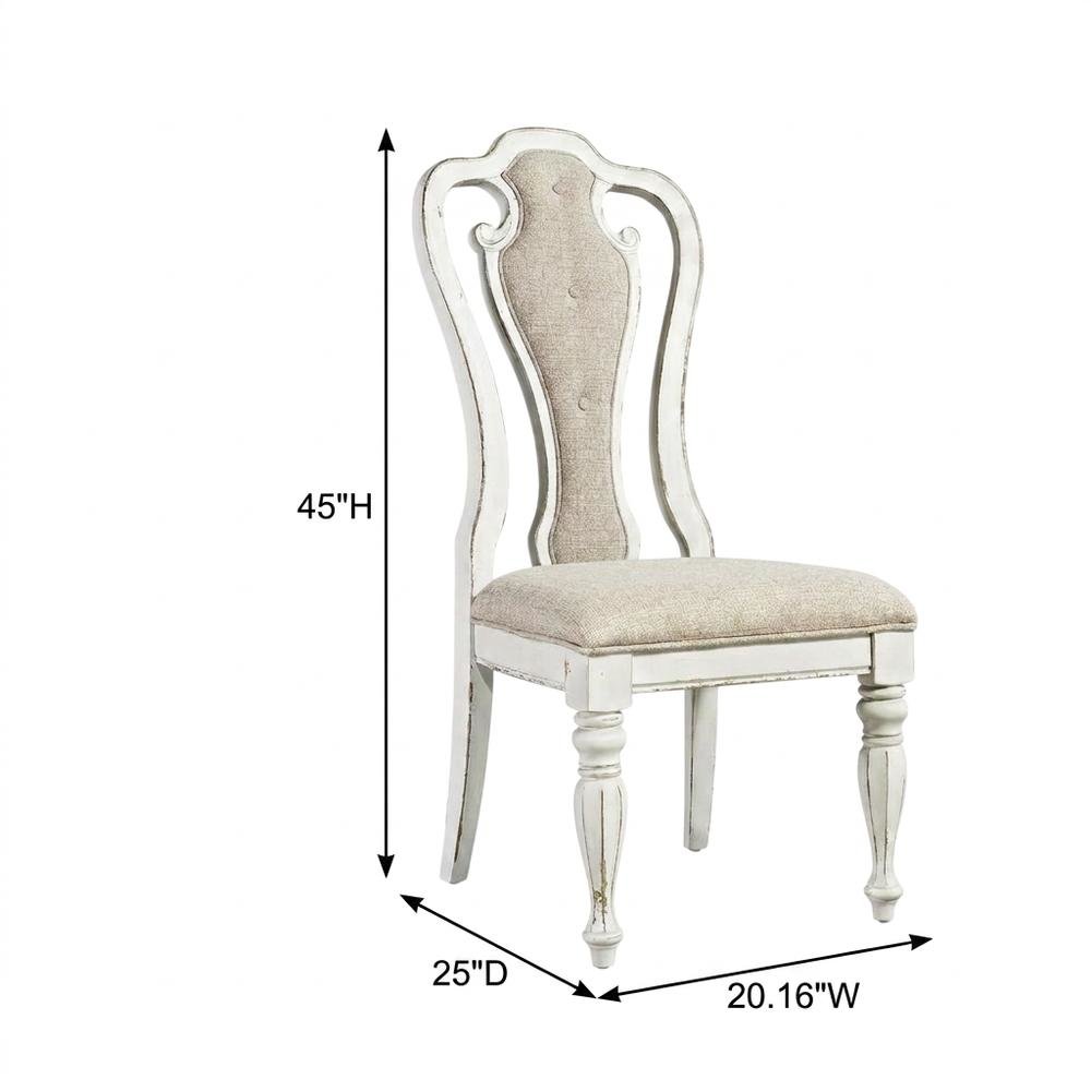 Chenille Upholstered Splat-Back Rubberwood Dining Chair for Dining Room, White