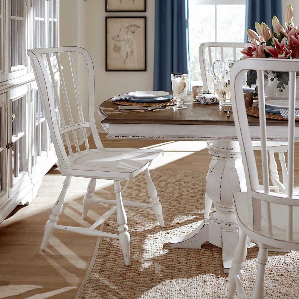Magnolia Manor 7 Piece Double Pedestal Table Set - 6 Windsor Back Side Chairs